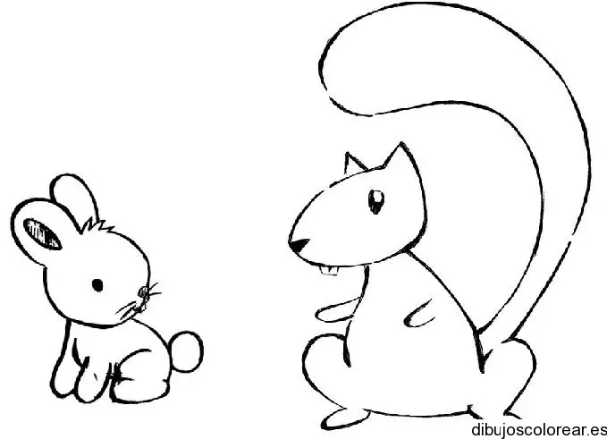 Dibujo de una ardilla y un conejo