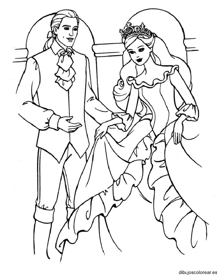 Dibujo de Barbie y Ken de fiesta