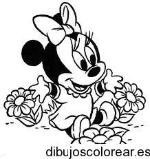 Dibujo de Minnie bebé entre las flores