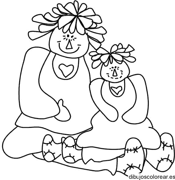 Dibujo de dos muñecas de trapo