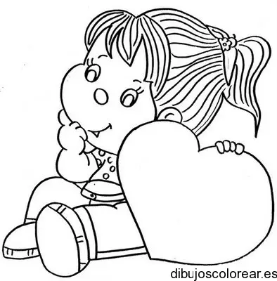 Dibujo de una niña sentada y un corazón