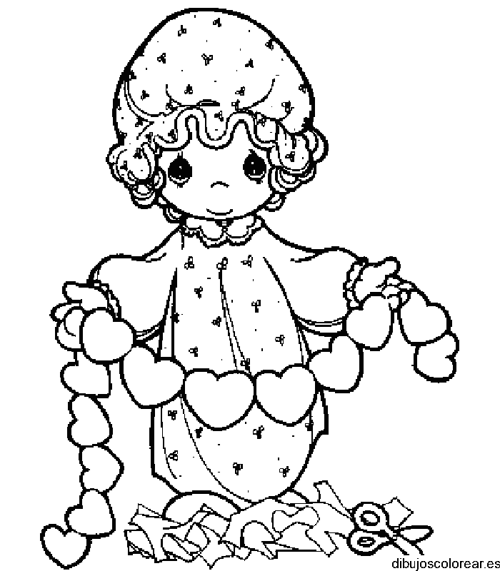 Dibujo de una niña con pequeños corazones