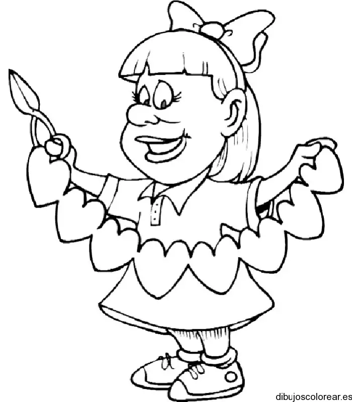 Dibujo de una niña haciendo corazones