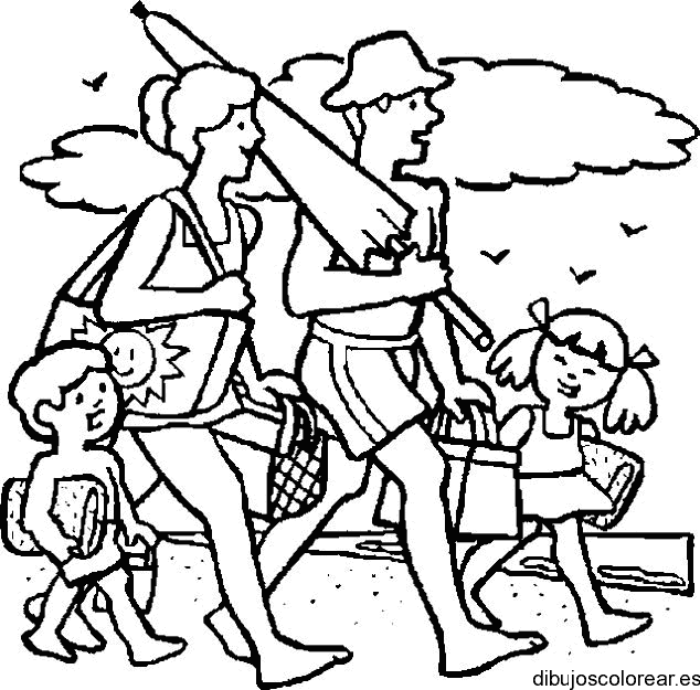 Dibujo de una familia en la playa de veraneo