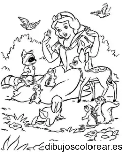 Dibujo de Blanca Nieves con los animales del bosque 