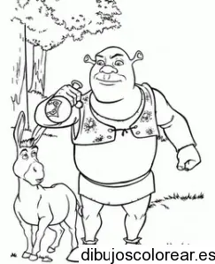 Dibujo de Shrek y Burro en el bosque 