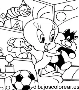 Dibujo de Piolín y un peluche de Silvestre