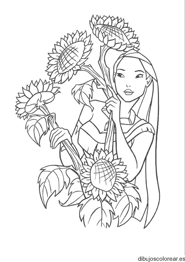 Dibujo de una chica con girasoles 