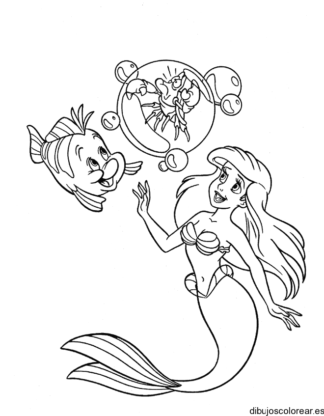 Dibujo de la Sirenita con burbujas