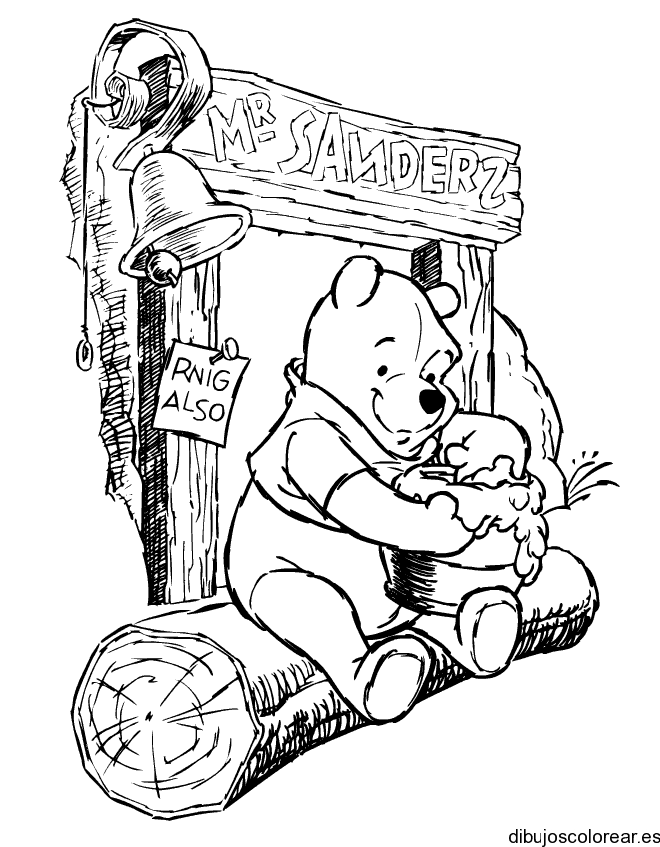 Dibujo de Winni Pooh en un tronco