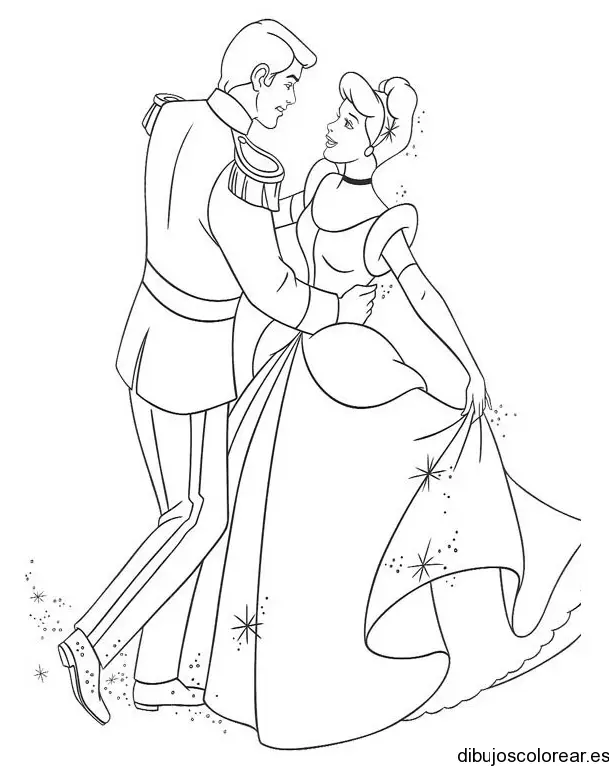 Dibujo de una princesa y príncipe bailando