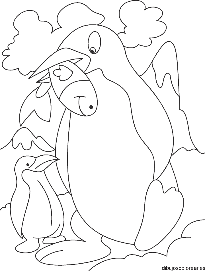 Dibujo de pingüinos con un pez