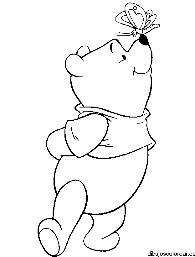 Dibujo de Winni Pooh con una mariposa