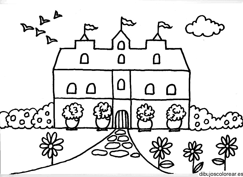 Dibujo de una casa con flores