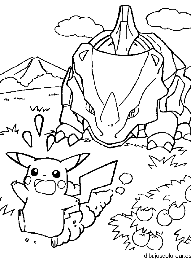 Dibujo de Pikachu y un dinosaurio