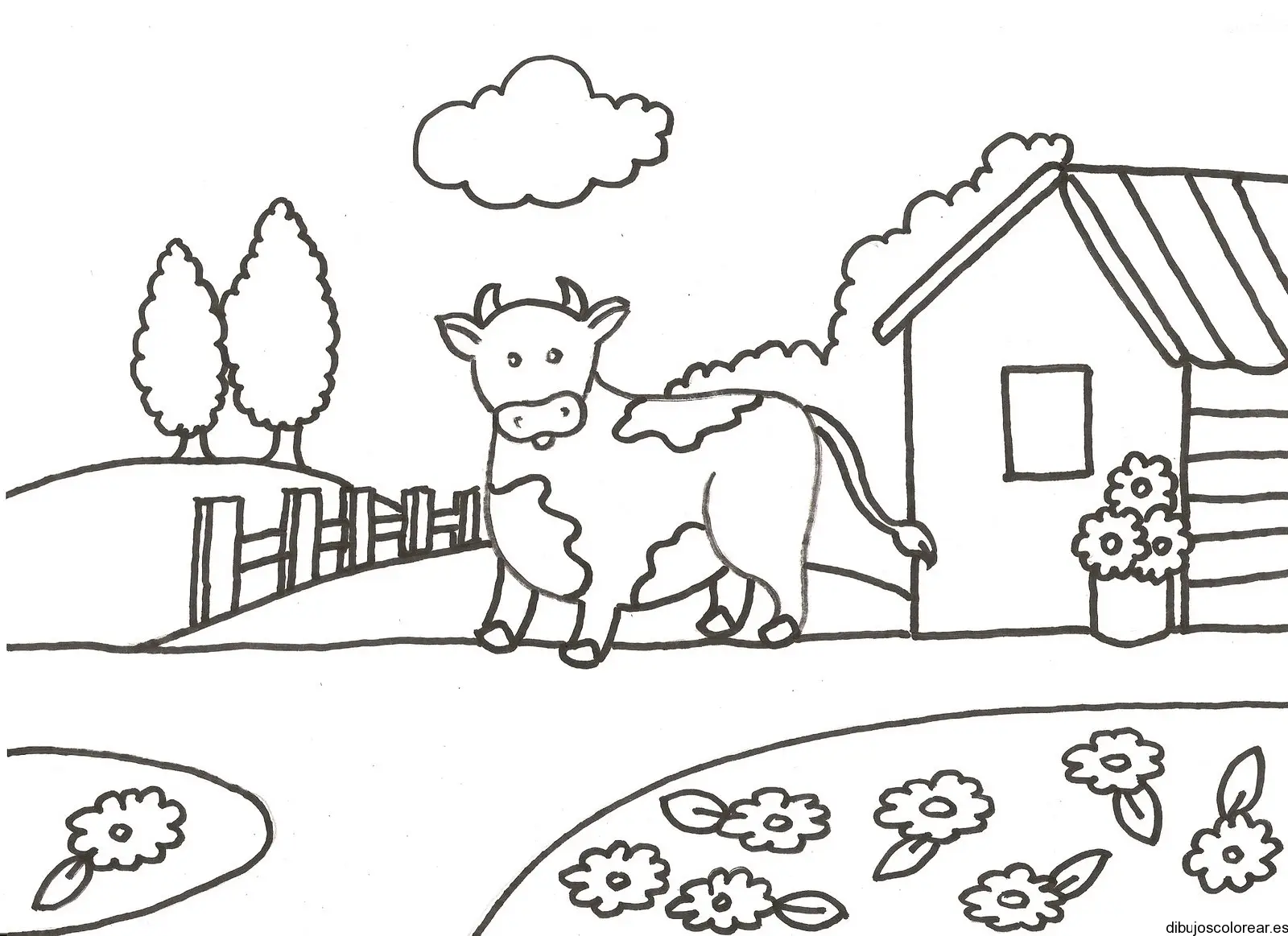 Dibujo de una vaca  en una casa
