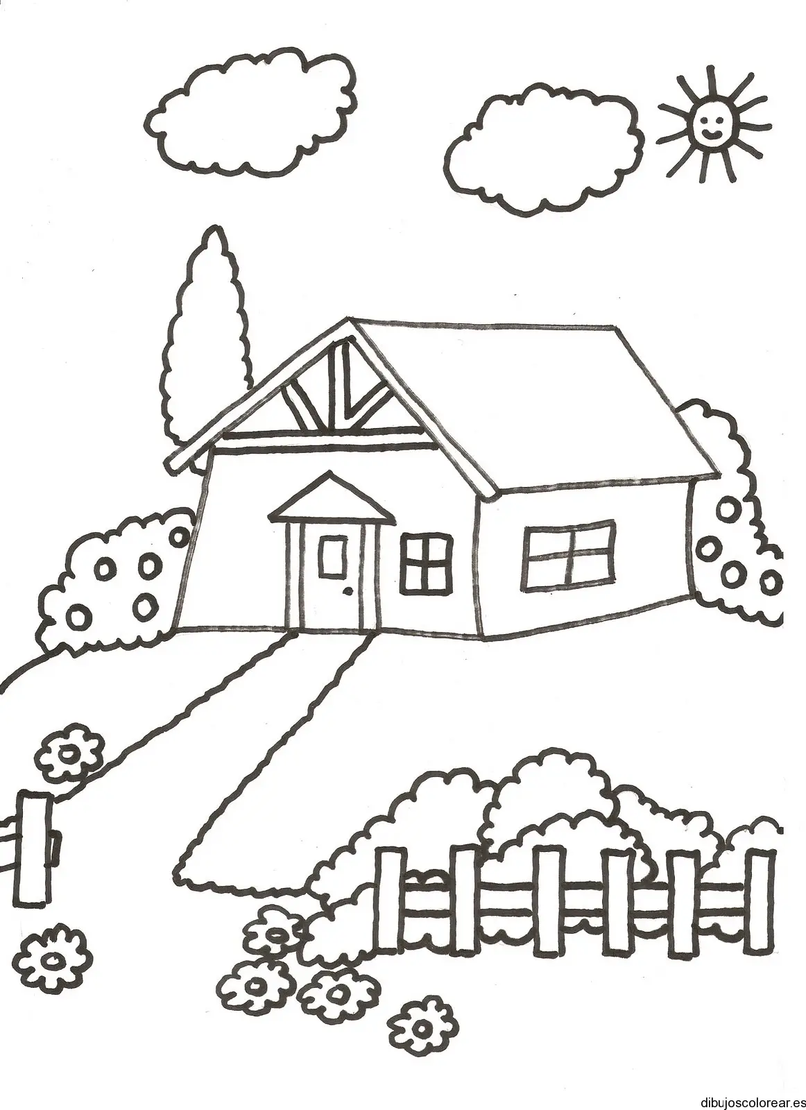 Dibujo de una casa en el campo