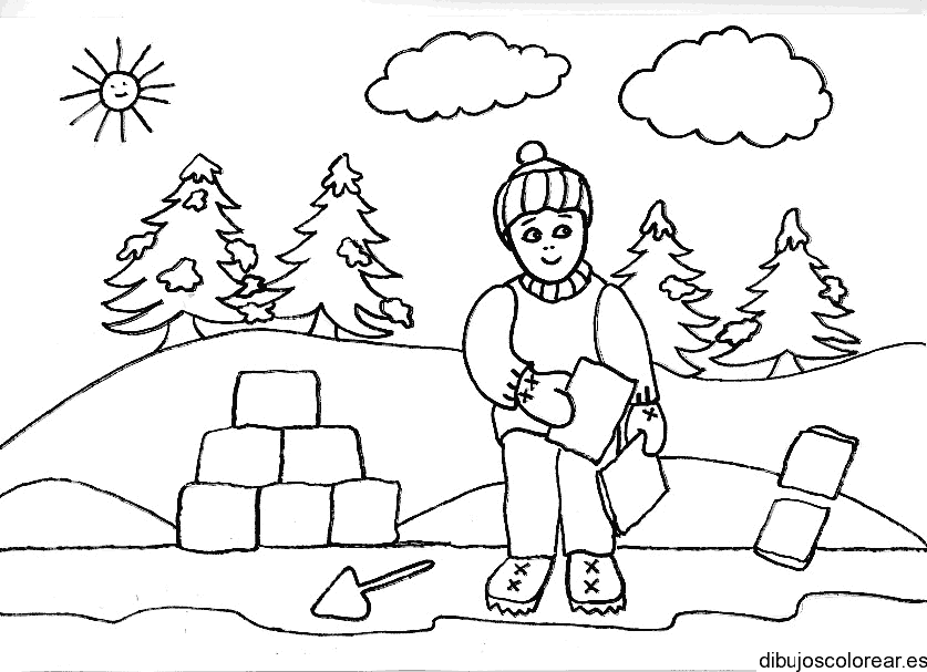 Dibujo de una niña en una montaña