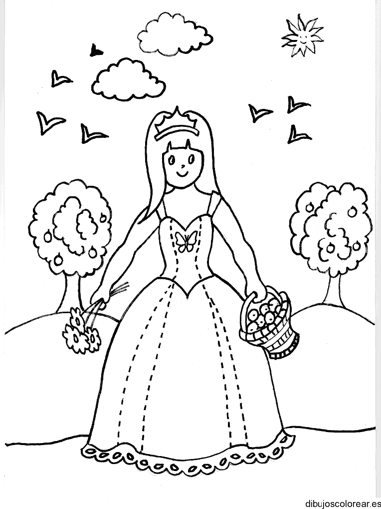 Dibujo de princesa con canasta de frutas