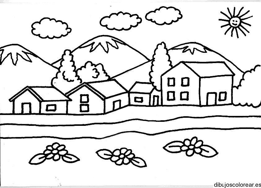Dibujos de casas cerca de las montañas