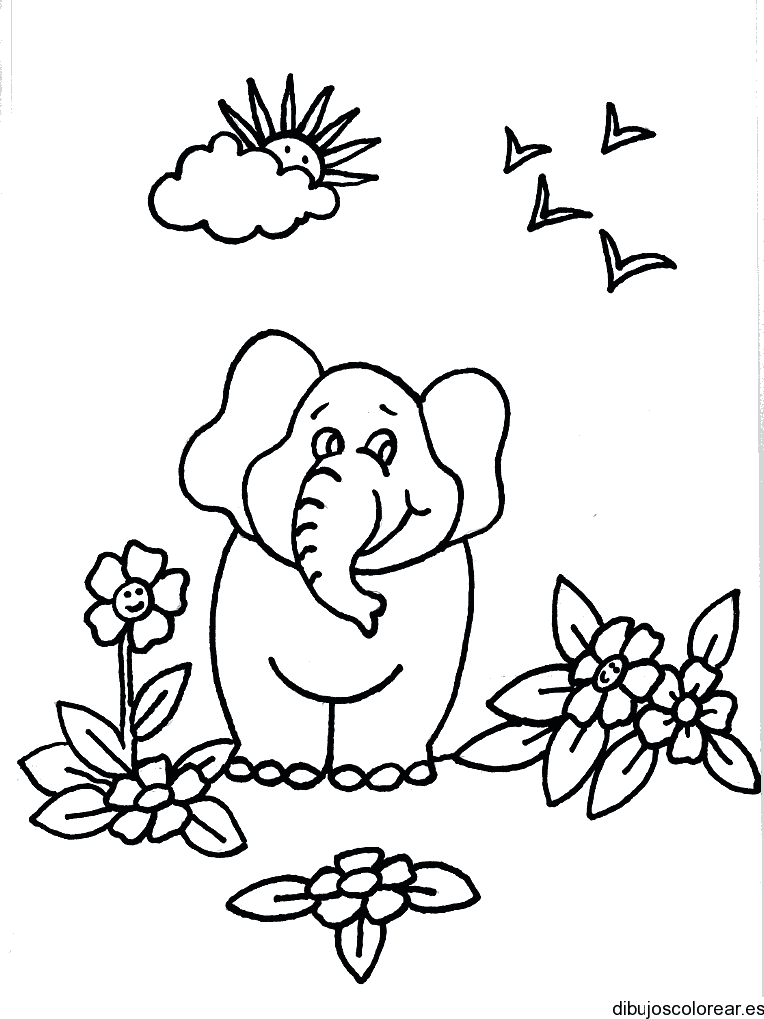 Dibujo de un elefante rodeado de flores