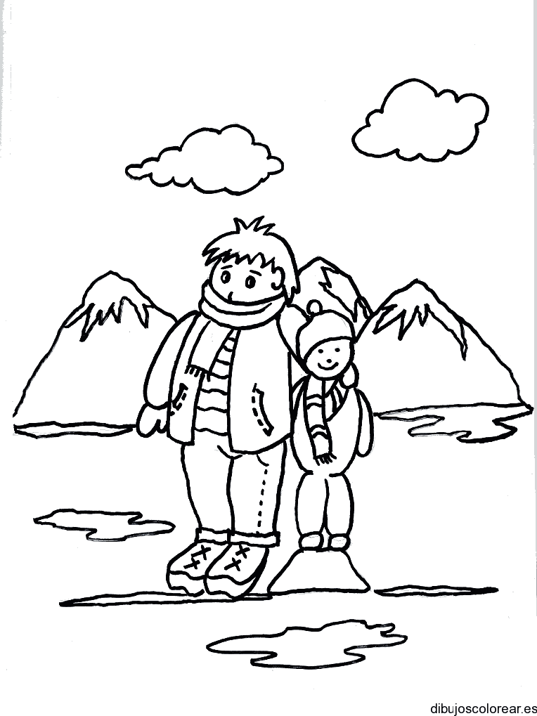 Dibujo de dos niños en la nieve