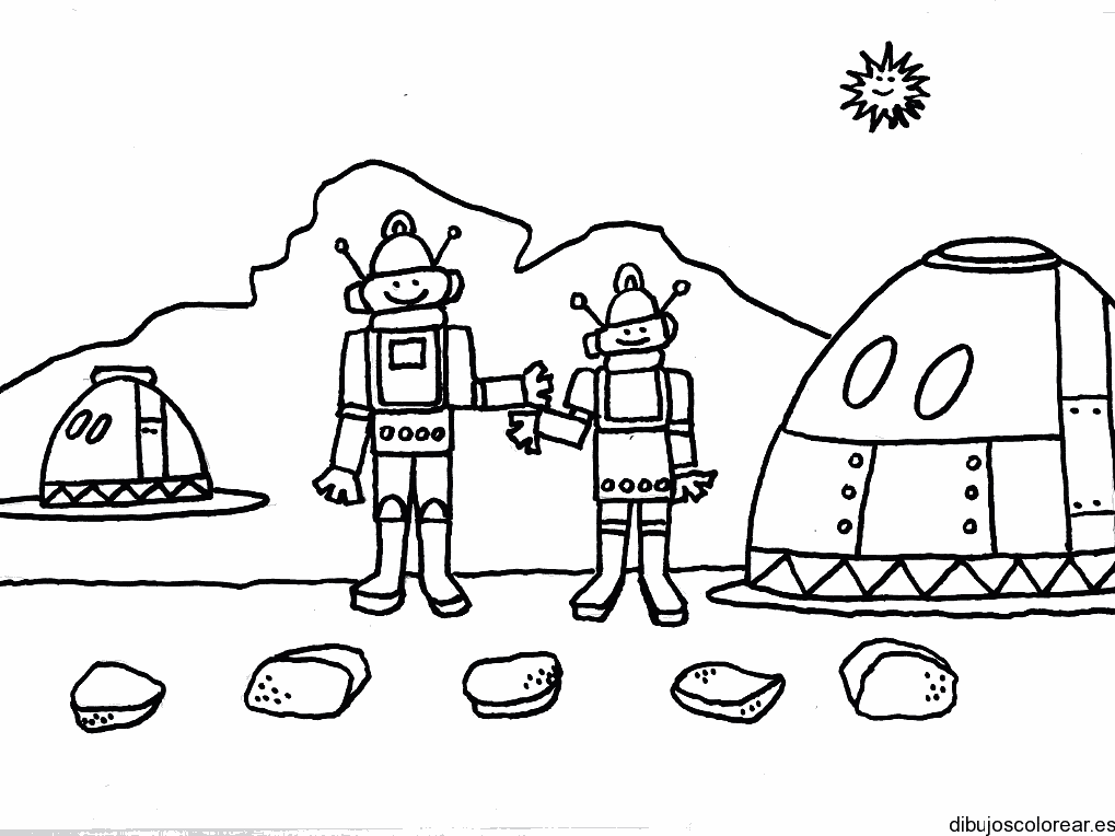 Dibujo de dos robots saludándose