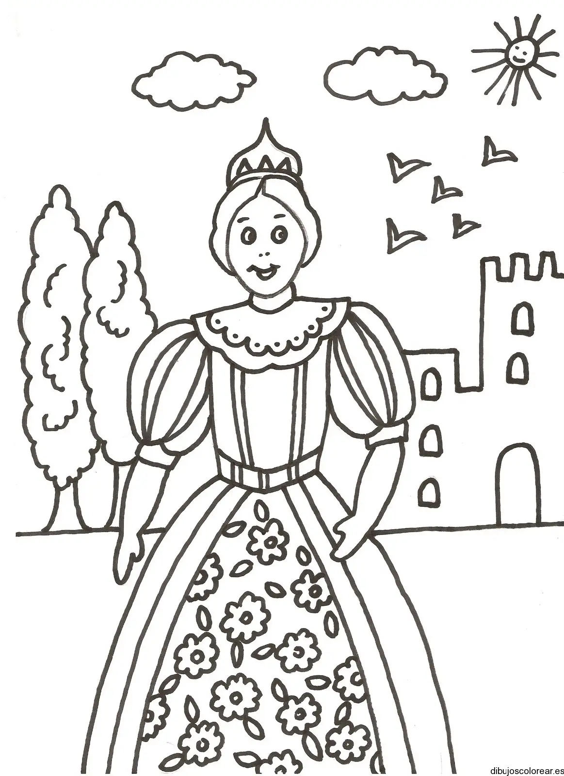 Dibujo de una princesa frente a castillo