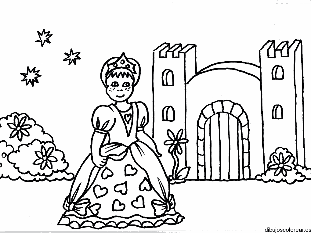 Dibujo de una princesa frente a su castillo