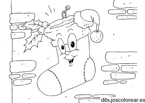 Dibujo de calcetín navideño con cara