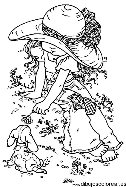 Dibujo de una niña en el jardín