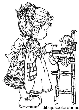 Dibujo de una niña jugando a mamá