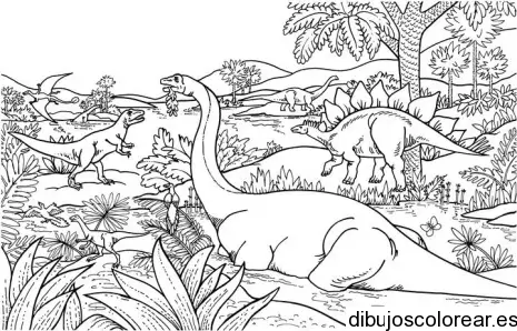 Dibujo de un paisaje de dinosaurios 