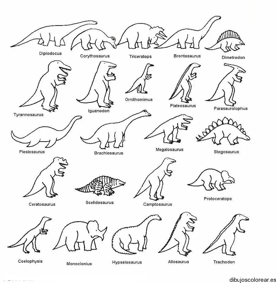 Dibujo de una lista de dinosaurios 