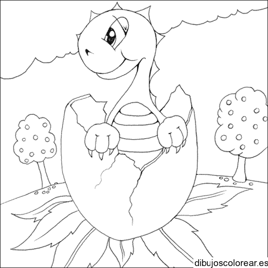 Dibujo de un dinosaurio en un cascarón