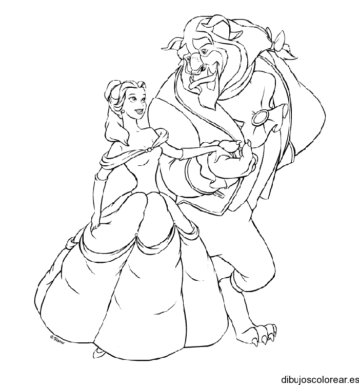 Dibujo de la Bella y la Bestia a bailar