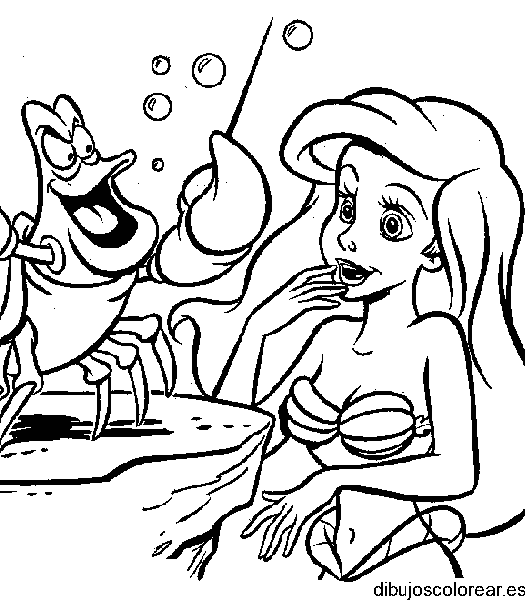 Dibujo de Sirenita y cangrejo