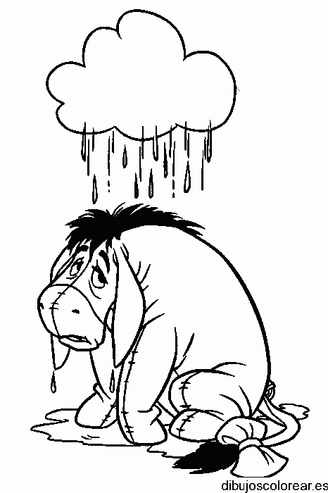 Dibujo del burro Igor bajo la lluvia