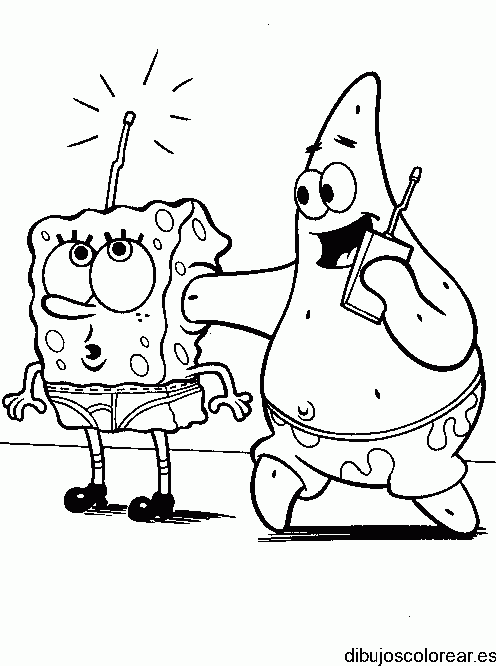 Dibujo de Bob y Patricio con una radio