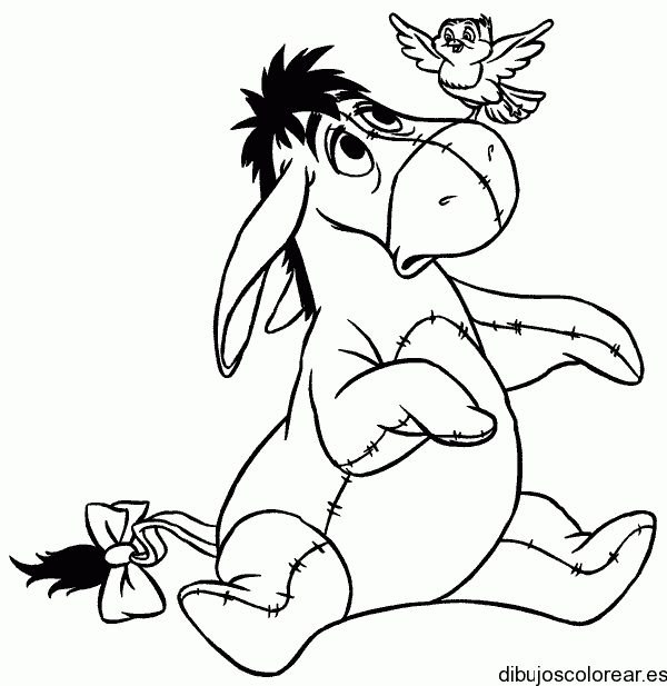 Dibujo del burro Igor y un pájarito