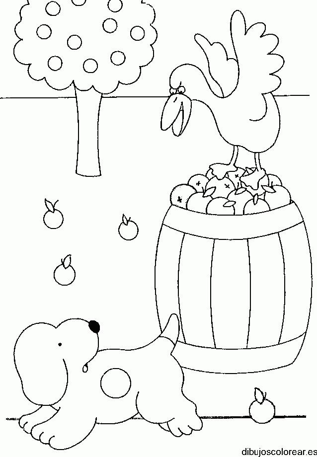 Dibujo de un ave y un perro