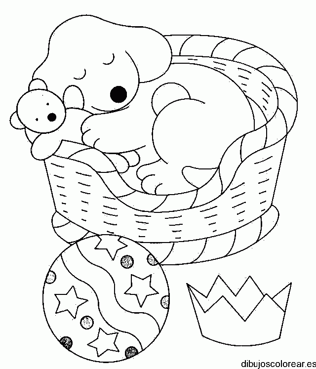 Dibujo de perro en un cesto