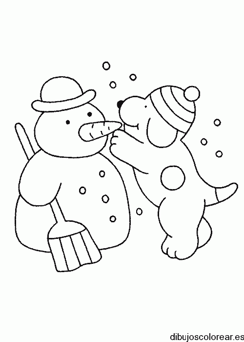 Dibujo de un perro y un hombre de nieve