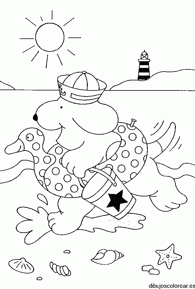 Dibujo de un perro en la piscina