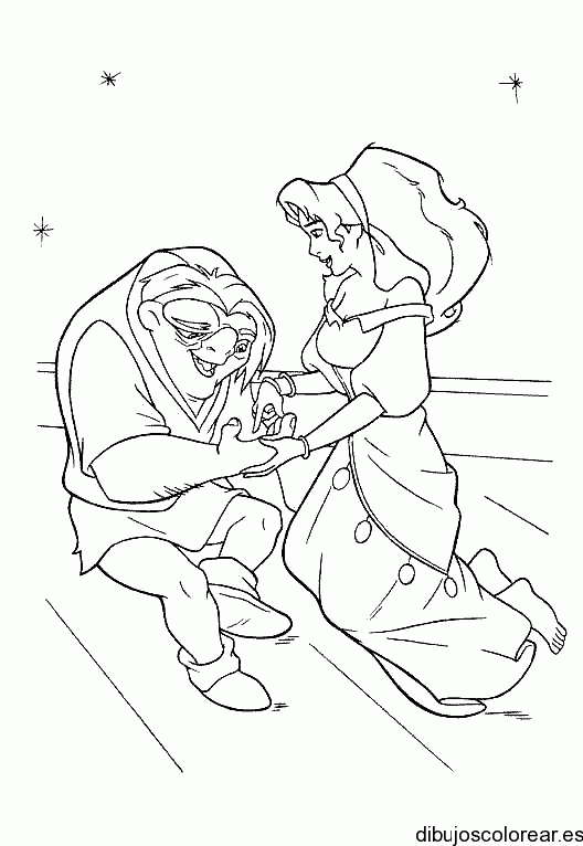 Dibujo de Esmeralda y el jorobado