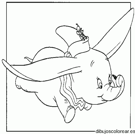 Dibujo de Dumbo volando con un ratoncito
