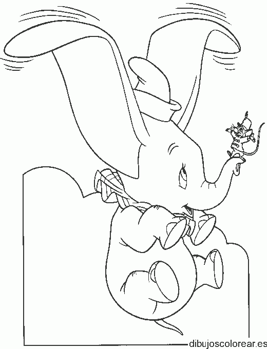Dibujo de Dumbo aprendiendo a volar