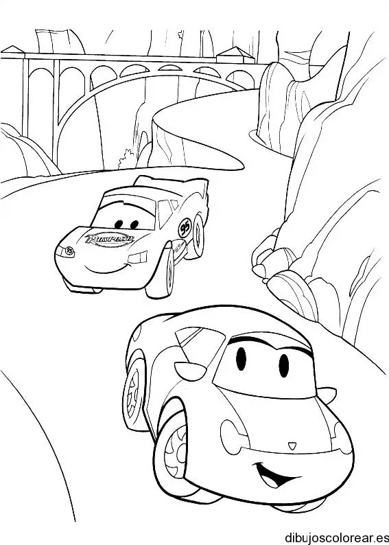 Dibujo de dos cochecitos en la montaña
