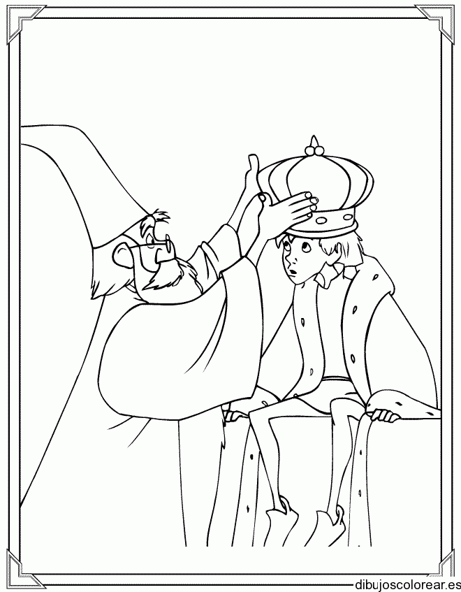 Dibujo del mago Merlín y un aprendiz de mago