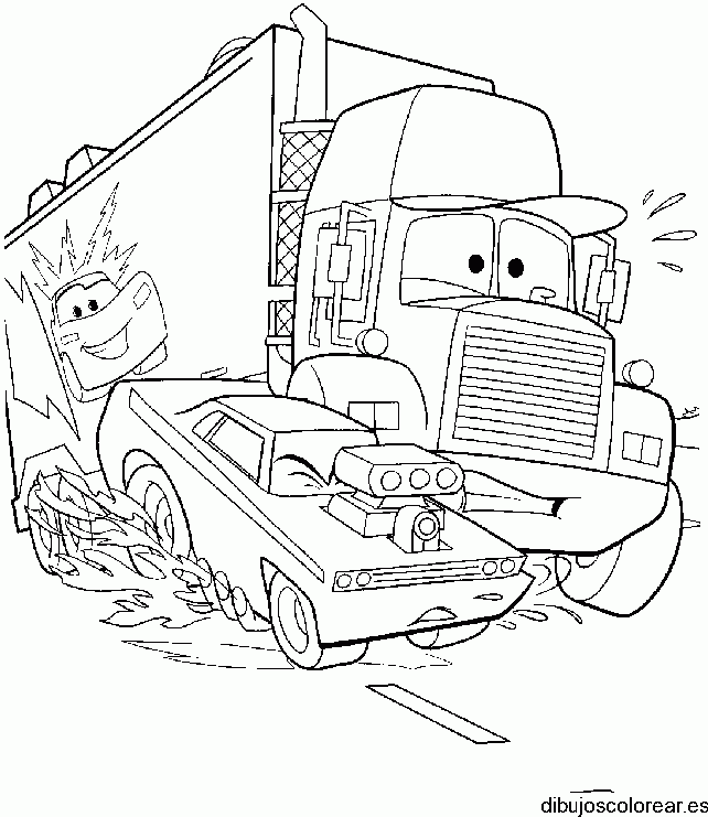 Dibujo de un camión y un coche